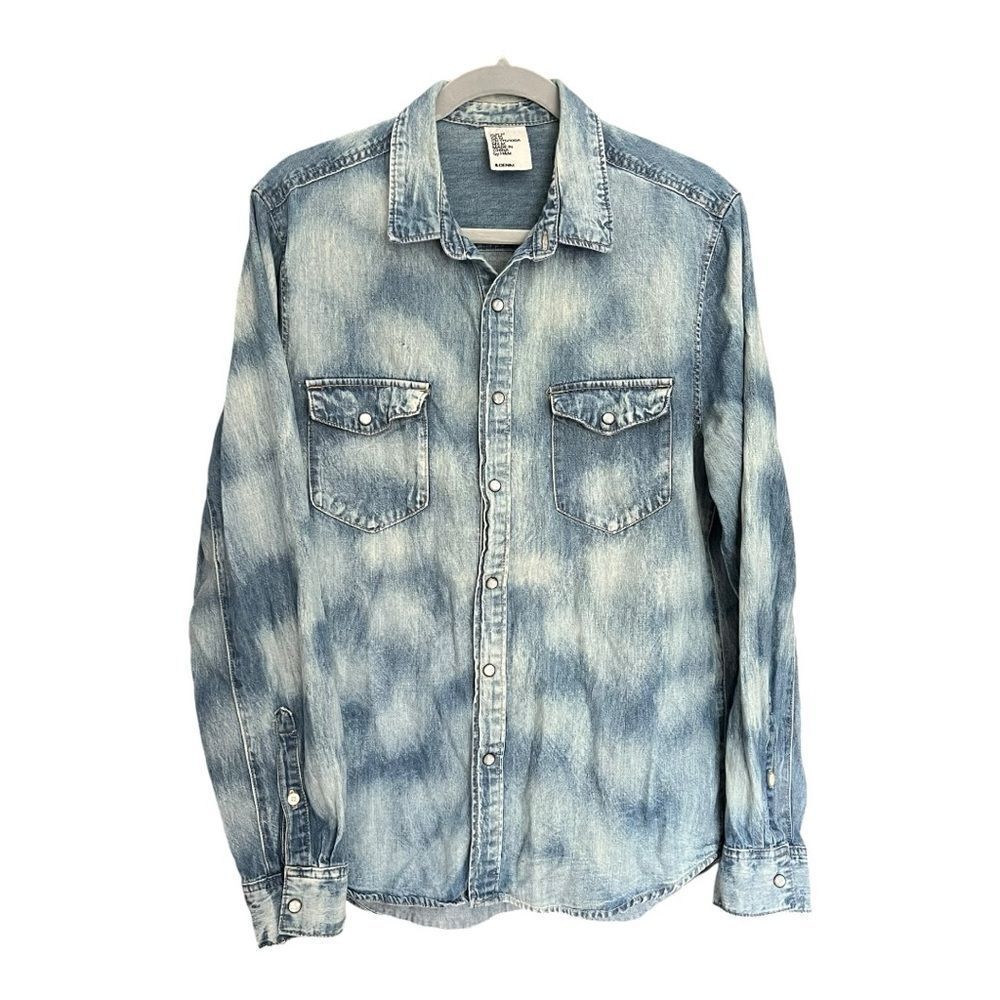 Denim Shirt with Pearl Snaps - Sz M - Long Sleeve - H & M Western-Style